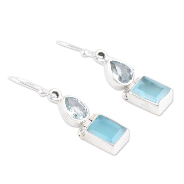 Alternate image for Sterling Silver Dangle Earrings with Chalcedony Blue Topaz Shimmering Chic