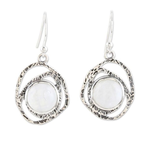 Alternate image for Sterling Silver Dangle Earrings with Rainbow Moonstones Balance Cosmos