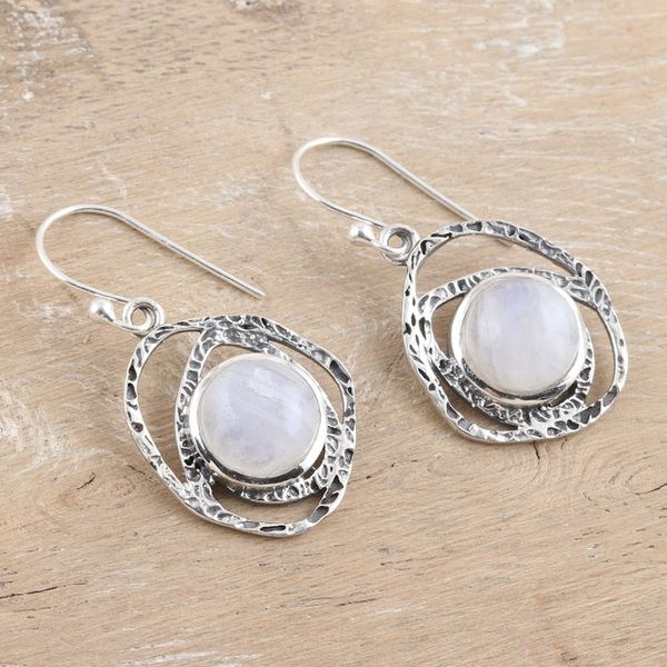 Alternate image for Sterling Silver Dangle Earrings with Rainbow Moonstones Balance Cosmos
