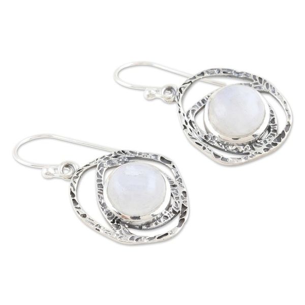 Alternate image for Sterling Silver Dangle Earrings with Rainbow Moonstones Balance Cosmos