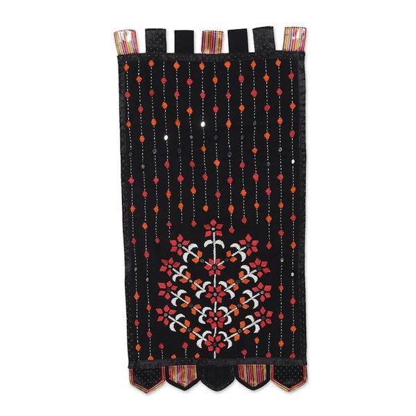 Alternate image for Handmade Embroidered Cotton Floral Wall Hanging from India Crimson Spring