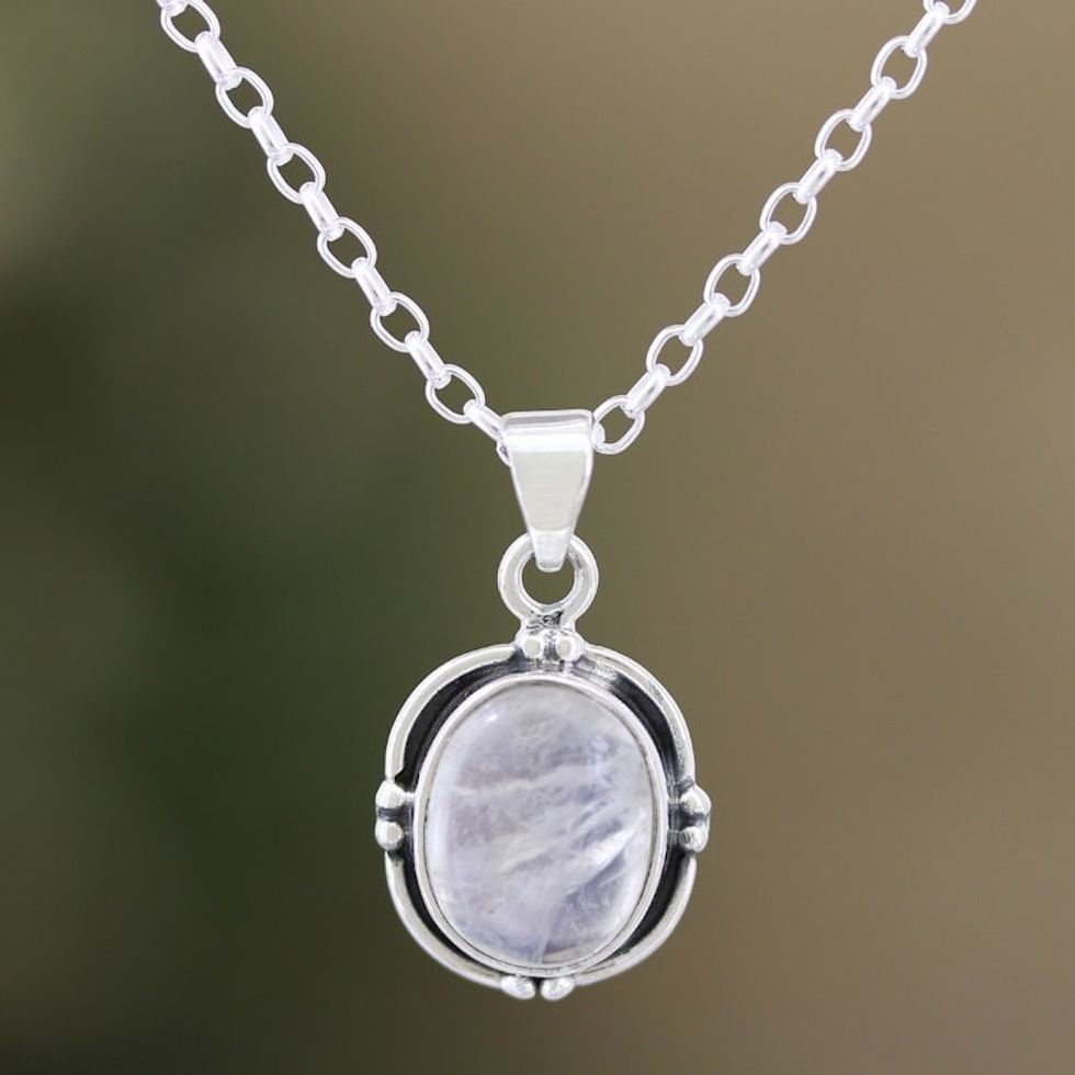 Sterling Silver Pendant Necklace with Rainbow Moonstone 'Harmony Core'