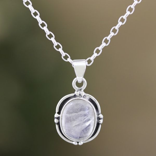 Alternate image for Sterling Silver Pendant Necklace with Rainbow Moonstone Harmony Core