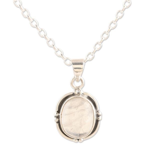 Alternate image for Sterling Silver Pendant Necklace with Rainbow Moonstone Harmony Core