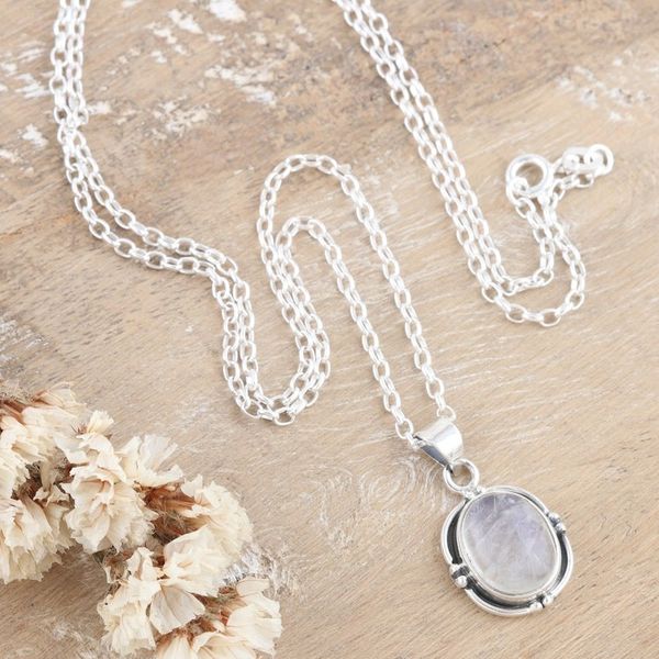 Alternate image for Sterling Silver Pendant Necklace with Rainbow Moonstone Harmony Core