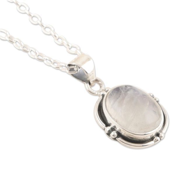 Alternate image for Sterling Silver Pendant Necklace with Rainbow Moonstone Harmony Core
