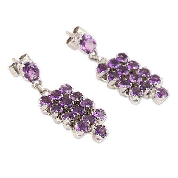 Alternate image for Rhodium-Plated Waterfall Earrings with Faceted Amethyst Gems Purple Grandeur