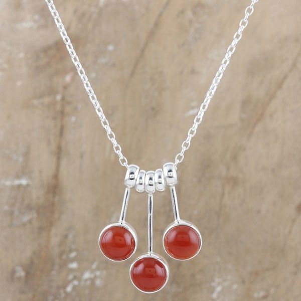 Alternate image for Modern Sterling Silver Pendant Necklace with Carnelian Gems Fiery Dangle