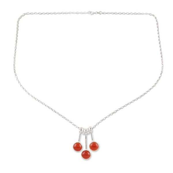 Alternate image for Modern Sterling Silver Pendant Necklace with Carnelian Gems Fiery Dangle