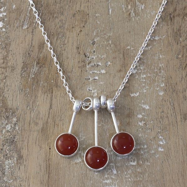Alternate image for Modern Sterling Silver Pendant Necklace with Carnelian Gems Fiery Dangle