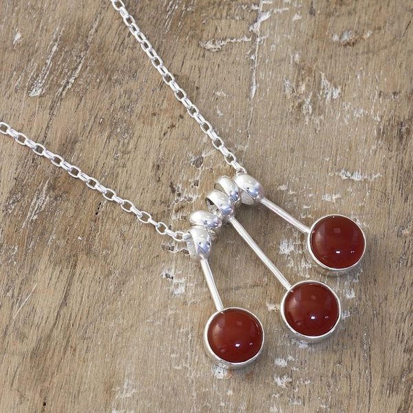 Alternate image for Modern Sterling Silver Pendant Necklace with Carnelian Gems Fiery Dangle