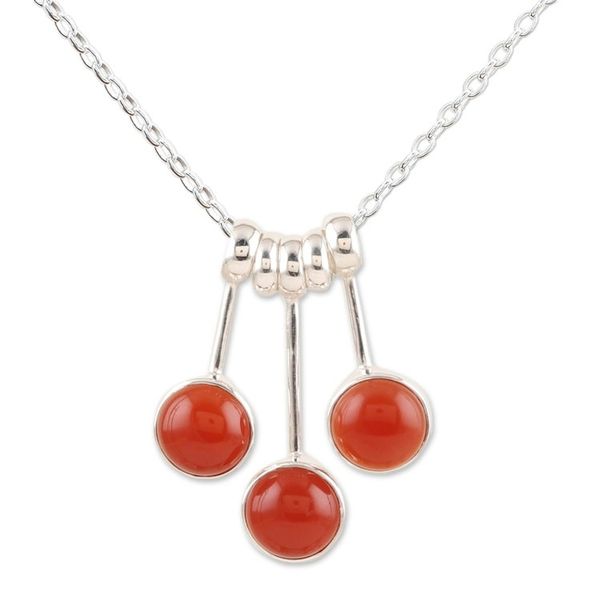 Alternate image for Modern Sterling Silver Pendant Necklace with Carnelian Gems Fiery Dangle