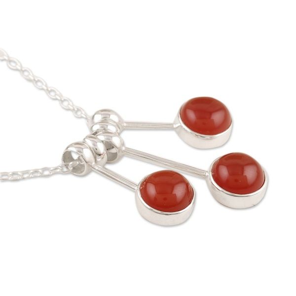 Alternate image for Modern Sterling Silver Pendant Necklace with Carnelian Gems Fiery Dangle