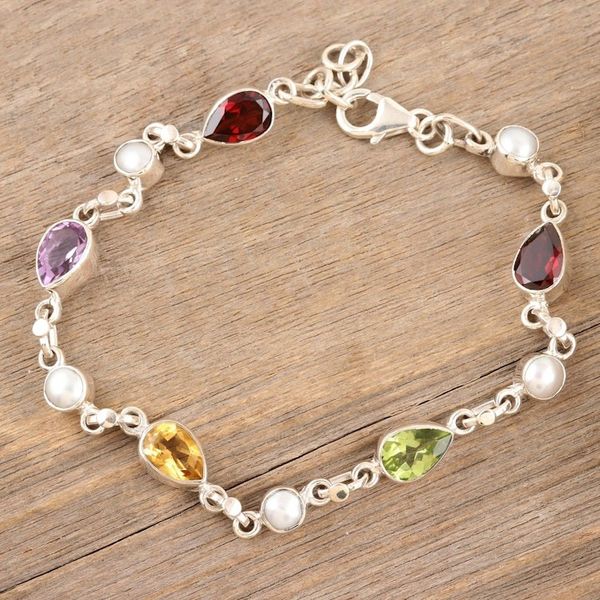 Alternate image for Sterling Silver Multi-Gemstone Link Bracelet from India Precious Symphony
