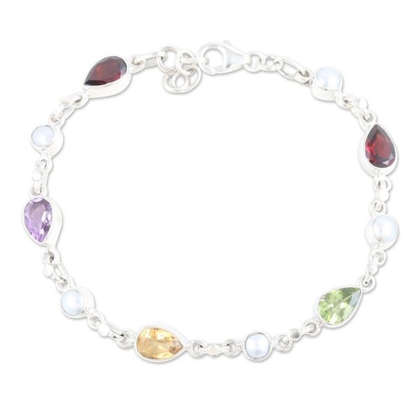 Alternate image for Sterling Silver Multi-Gemstone Link Bracelet from India Precious Symphony