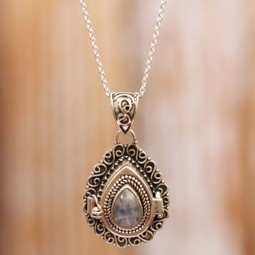 Sterling Silver Pendant Necklace with Rainbow Moonstone 'Harmonious Blessing'