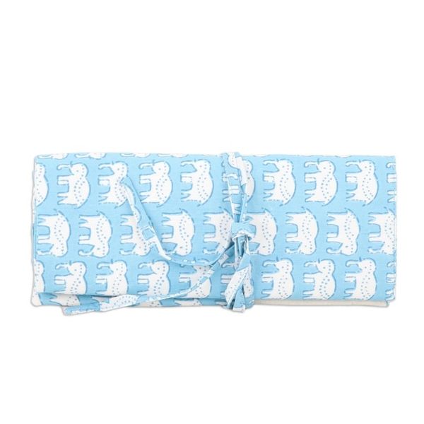 Alternate image for Cotton Roll Pencil Case with Hand-Block Printed Elephants Cerulean Wild