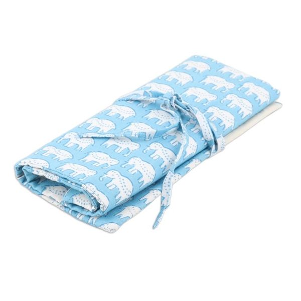 Alternate image for Cotton Roll Pencil Case with Hand-Block Printed Elephants Cerulean Wild