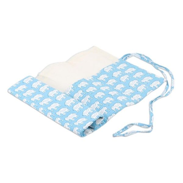 Alternate image for Cotton Roll Pencil Case with Hand-Block Printed Elephants Cerulean Wild