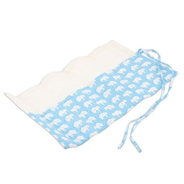 Alternate image for Cotton Roll Pencil Case with Hand-Block Printed Elephants Cerulean Wild