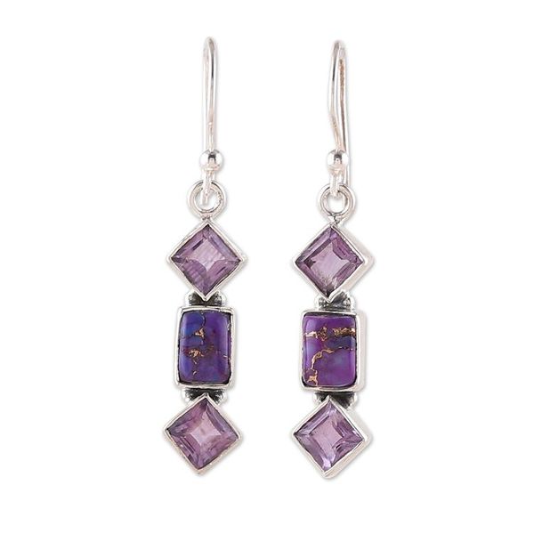 Alternate image for Purple Amethyst and Composite Turquoise Dangle Earrings Wise Mystic