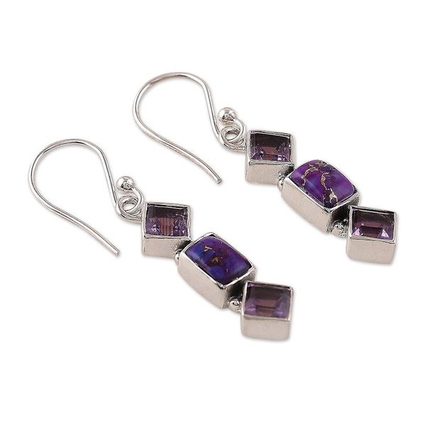 Alternate image for Purple Amethyst and Composite Turquoise Dangle Earrings Wise Mystic
