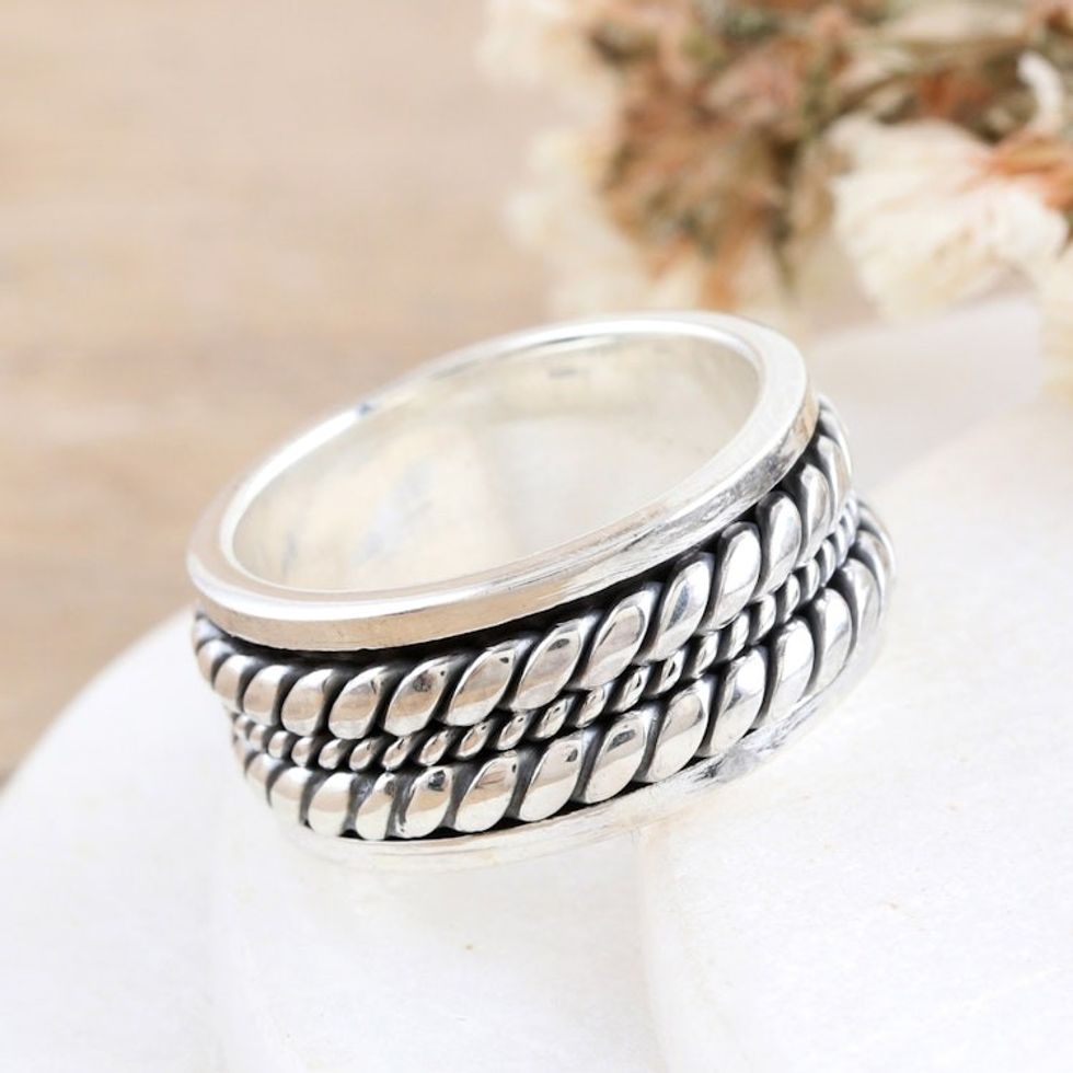Sterling Silver Band Ring with Polished Braided Design 'Braided Fate'