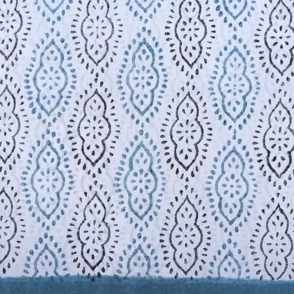 Alternate image for Block-Printed Balsam and White Cotton Scarf with Tassels Balsam Essence