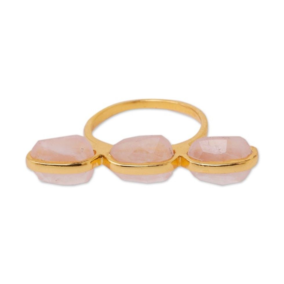 18k Gold-Plated Nine-Carat Rose Quartz Cocktail Ring 'Regal Pink'