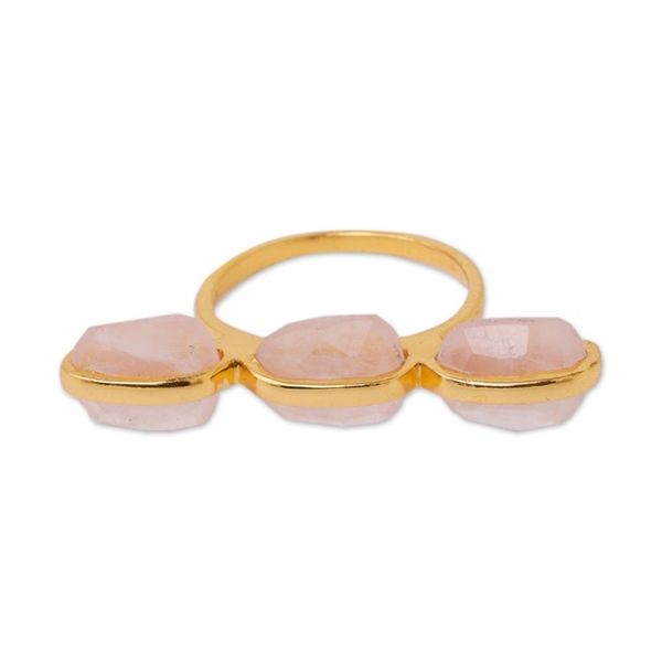Alternate image for 18k Gold-Plated Nine-Carat Rose Quartz Cocktail Ring Regal Pink