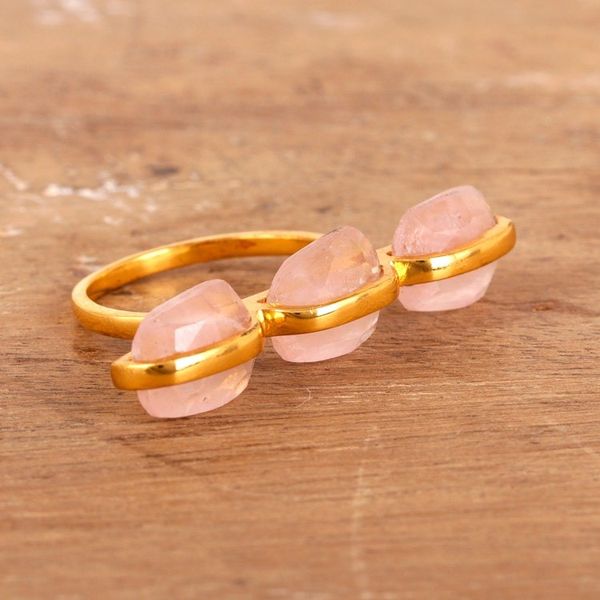 Alternate image for 18k Gold-Plated Nine-Carat Rose Quartz Cocktail Ring Regal Pink