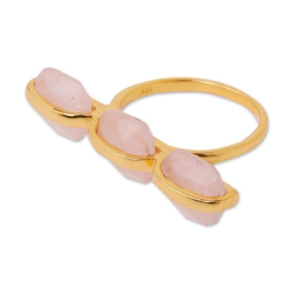 Alternate image for 18k Gold-Plated Nine-Carat Rose Quartz Cocktail Ring Regal Pink