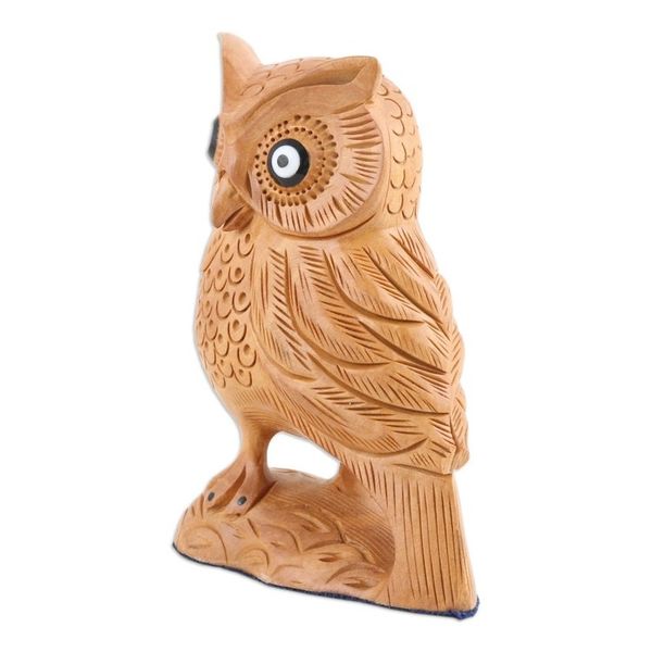Alternate image for Hand-Carved Wood Figurine of An Owl from India Owl Glory