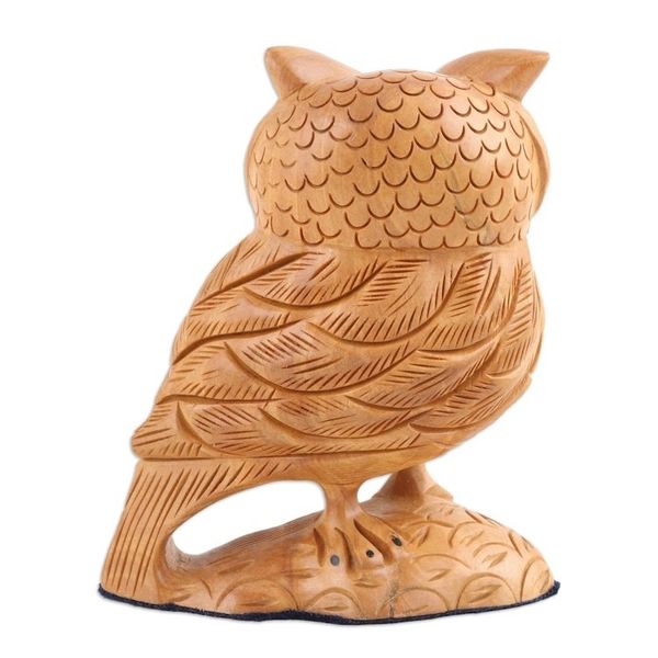 Alternate image for Hand-Carved Wood Figurine of An Owl from India Owl Glory