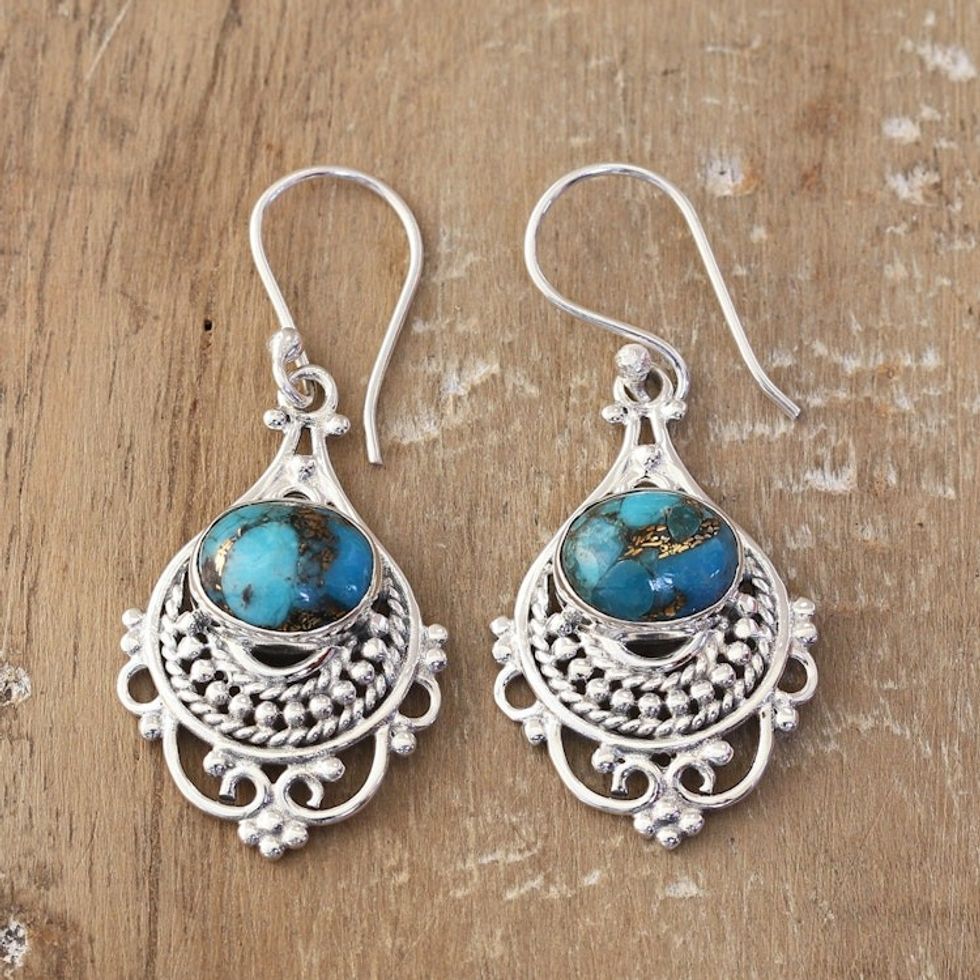Traditional Dangle Earrings with Composite Turquoise Jewels 'Lagoon Joy'