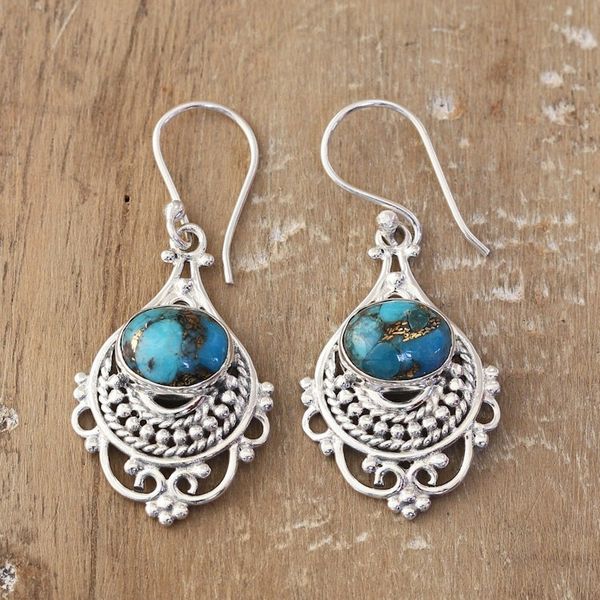 Alternate image for Traditional Dangle Earrings with Composite Turquoise Jewels Lagoon Joy