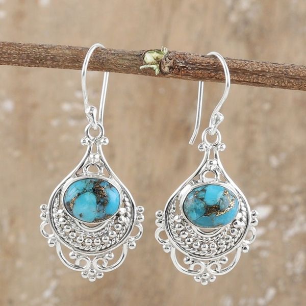 Alternate image for Traditional Dangle Earrings with Composite Turquoise Jewels Lagoon Joy