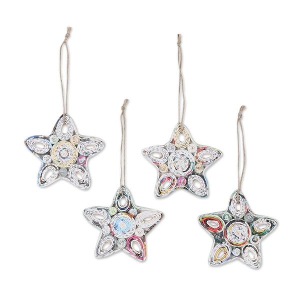 Alternate image for Handmade Eco-friendly Star Ornaments from India Set of 4 Festive Constellation