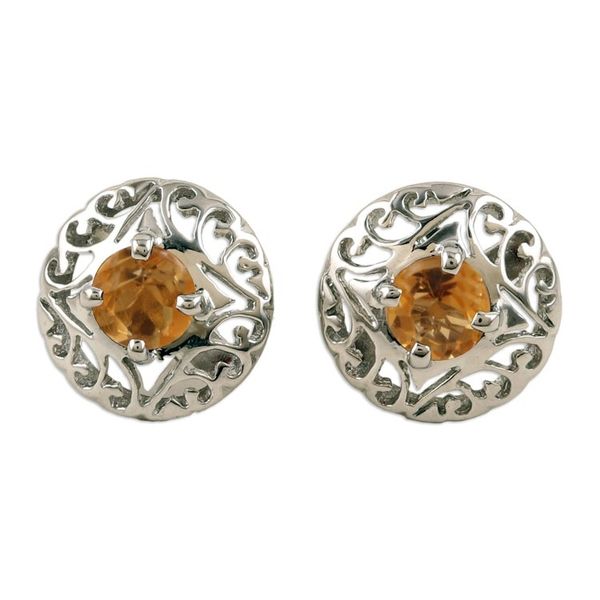 Alternate image for Rhodium-Plated Button Earrings with Citrine Stones Success Swirls