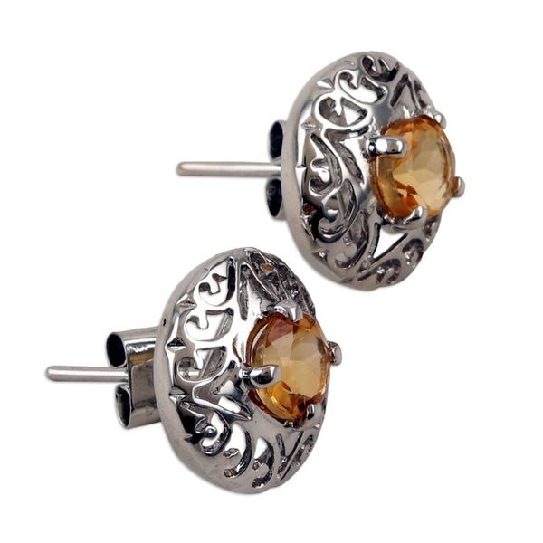 Alternate image for Rhodium-Plated Button Earrings with Citrine Stones Success Swirls