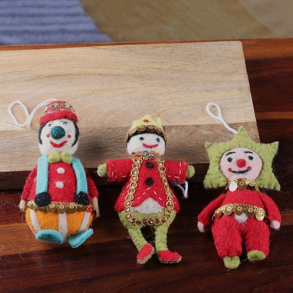 Alternate image for Handcrafted Wool and Cotton Clown Ornaments Set of 3 Festive Jokers