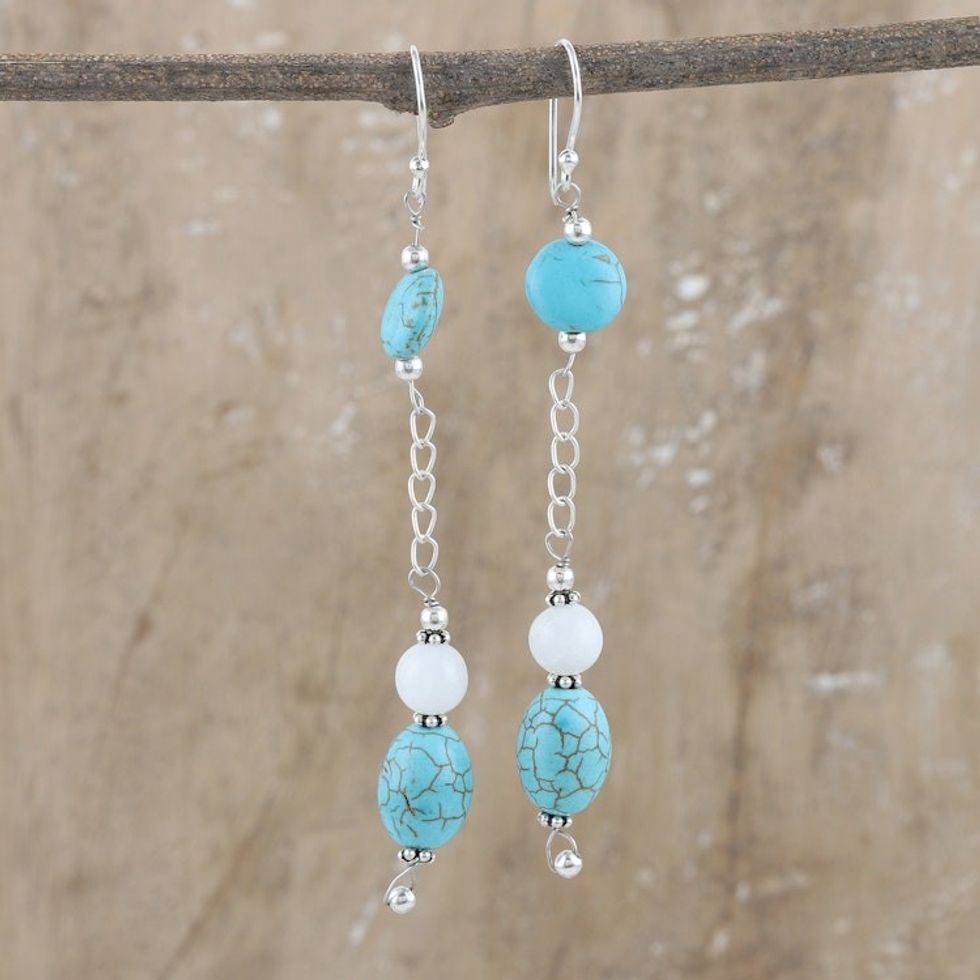 Sterling Silver Dangle Earrings with Calcite and Moonstone 'Healing Beginnings'