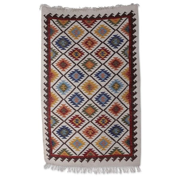 Alternate image for Diamond-Patterned Handloomed Wool Area Rug 3x5 Starry Kaleidoscope