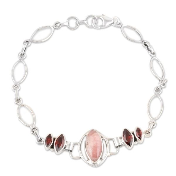 Alternate image for Sterling Silver Rhodochrosite and Garnet Pendant Bracelet Romantic Fusion
