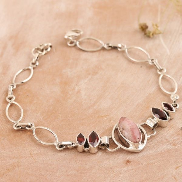 Alternate image for Sterling Silver Rhodochrosite and Garnet Pendant Bracelet Romantic Fusion