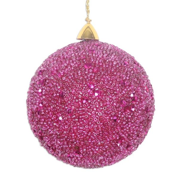 Alternate image for Set of Three Sparkling Beaded Ornaments in a Fuchsia Hue Fuchsia Magic