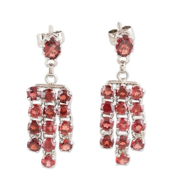 Alternate image for Rhodium-Plated Waterfall Earrings with Faceted Garnet Gems Red Grandeur