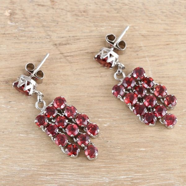 Alternate image for Rhodium-Plated Waterfall Earrings with Faceted Garnet Gems Red Grandeur