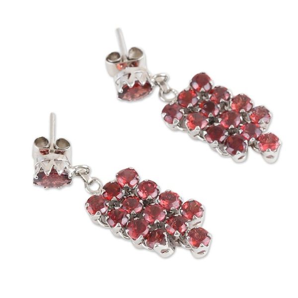 Alternate image for Rhodium-Plated Waterfall Earrings with Faceted Garnet Gems Red Grandeur