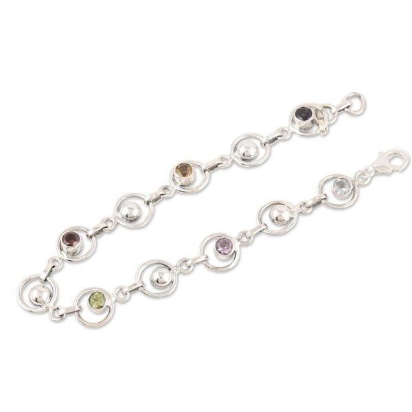 Alternate image for Multi-gemstone Sterling Silver Link Bracelet from India Colorful Orbs